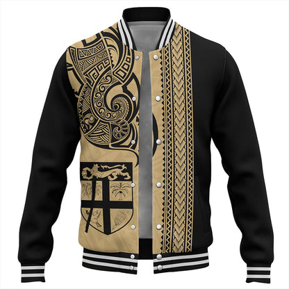 Fiji Baseball Jacket Polynesia Tribal Tattoo Gold