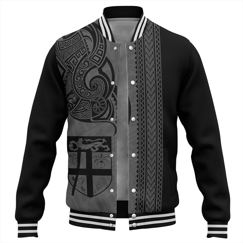 Fiji Baseball Jacket Polynesia Tribal Tattoo Grey