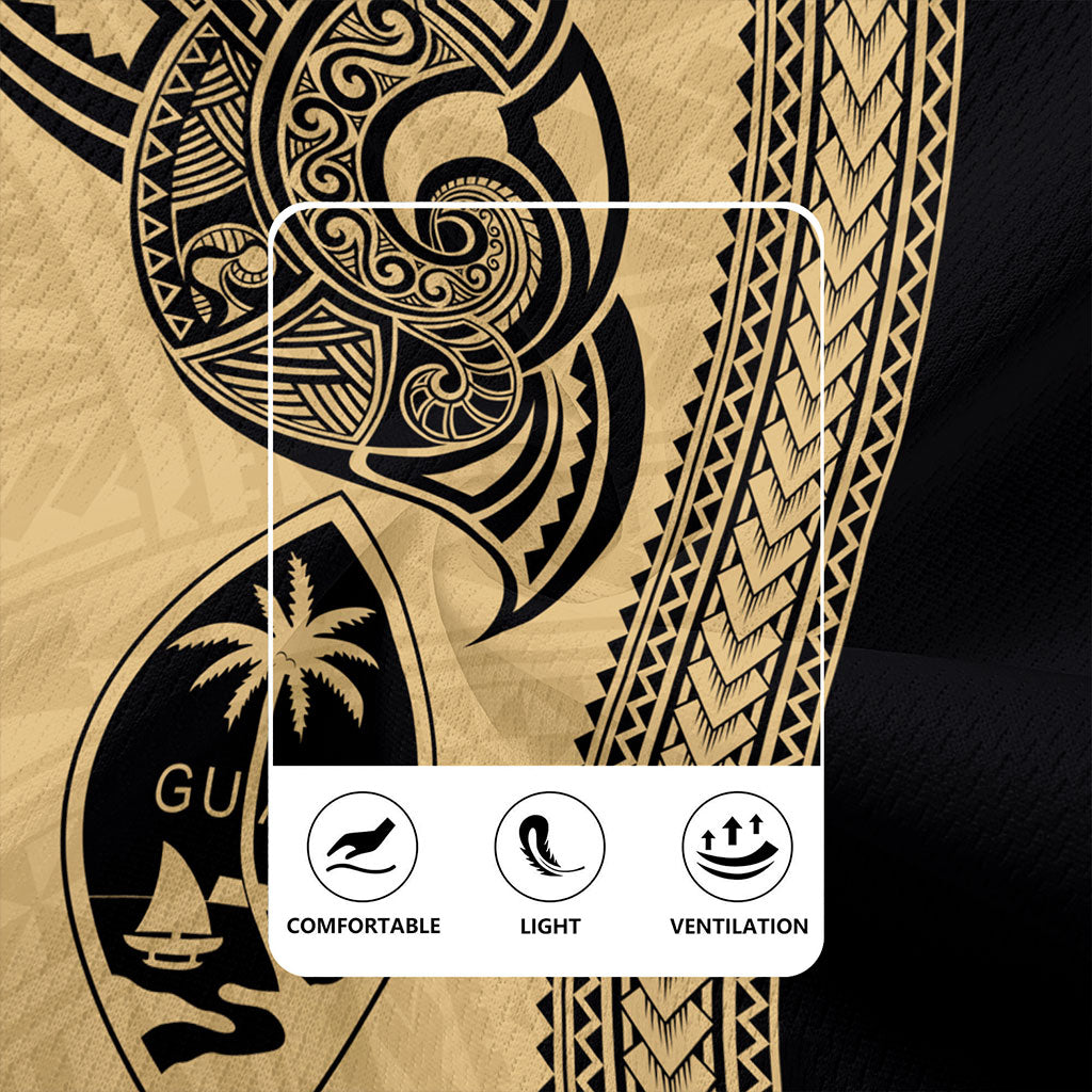 Guam Rugby Jersey Polynesia Tribal Tattoo Gold