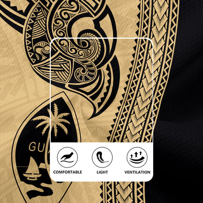 Guam Rugby Jersey Polynesia Tribal Tattoo Gold