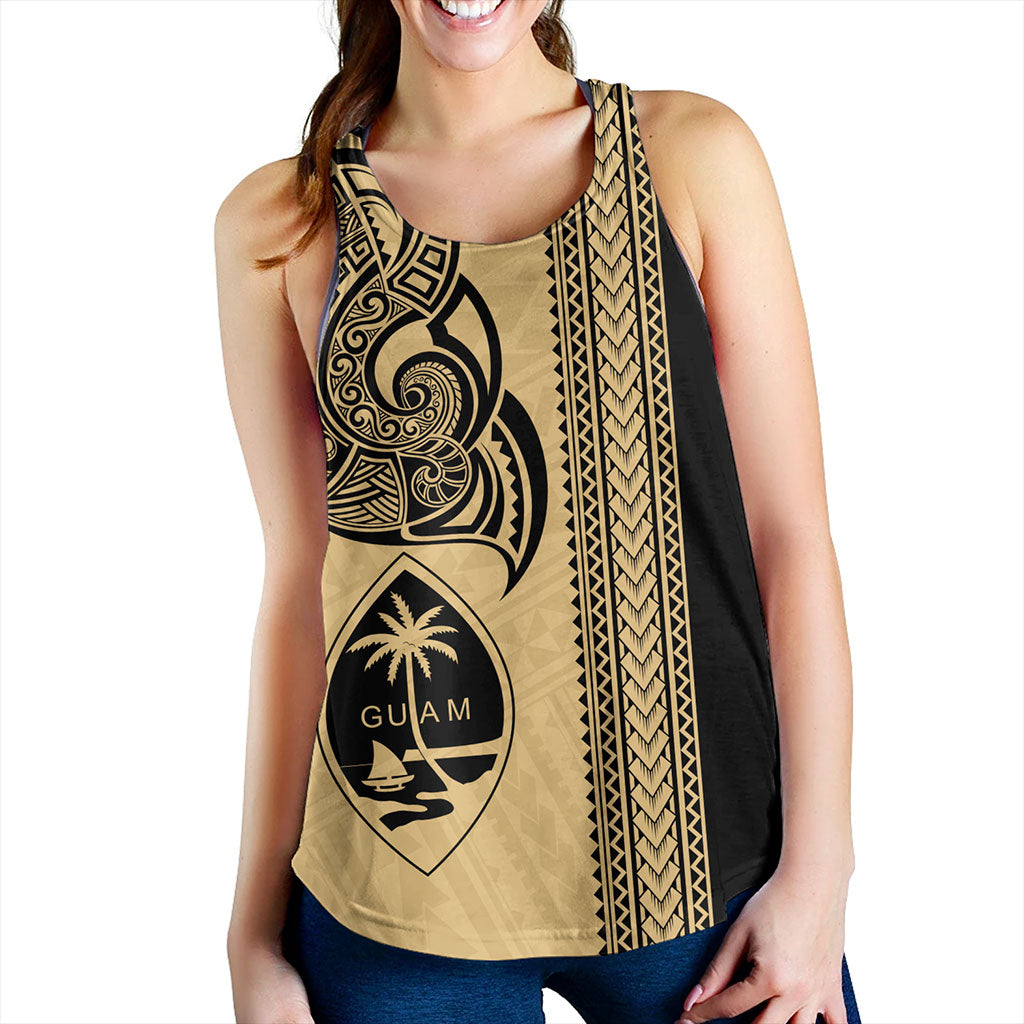 Guam Women Tank Polynesia Tribal Tattoo Gold