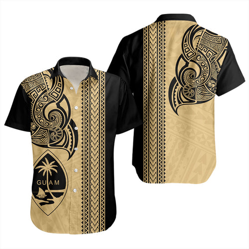 Guam Short Sleeve Shirt Polynesia Tribal Tattoo Gold