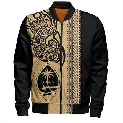 Guam Bomber Jacket Polynesia Tribal Tattoo Gold