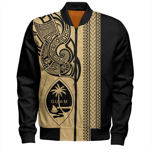 Guam Bomber Jacket Polynesia Tribal Tattoo Gold