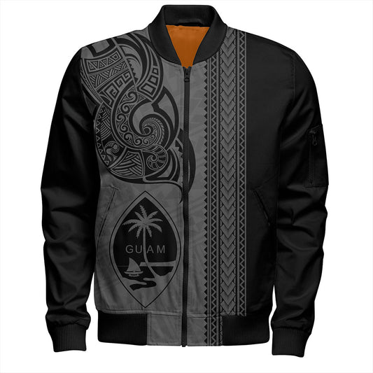 Guam Bomber Jacket Polynesia Tribal Tattoo Grey