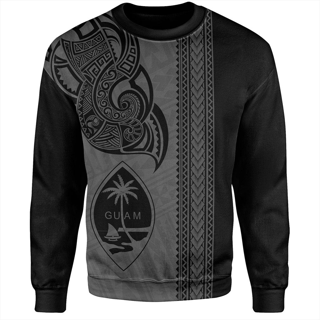 Guam Sweatshirt Polynesia Tribal Tattoo Grey