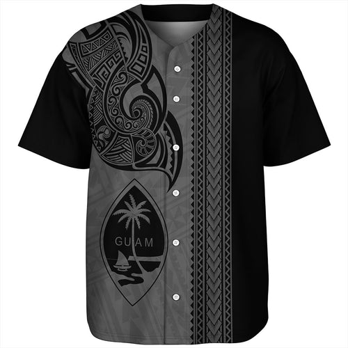 Guam Baseball Shirt Polynesia Tribal Tattoo Grey