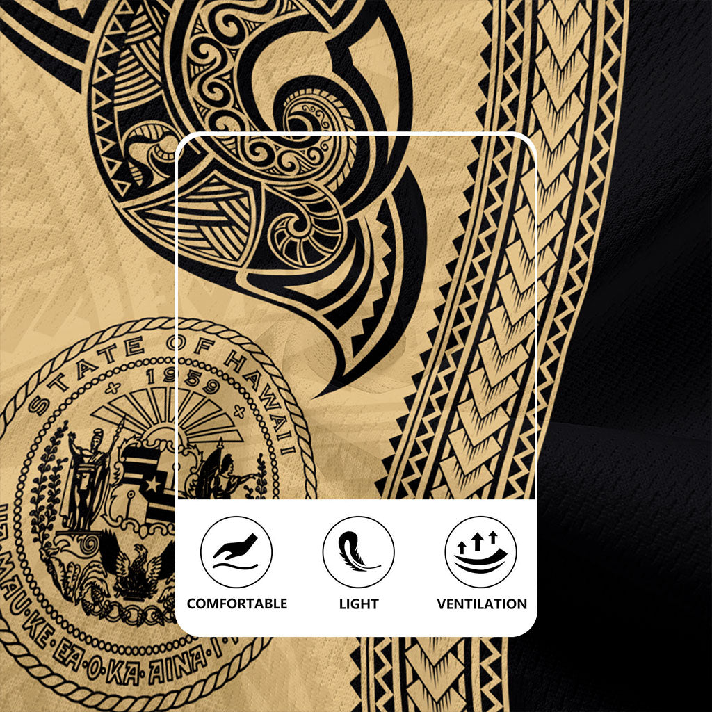 Hawaii Rugby Jersey Polynesia Tribal Tattoo Gold