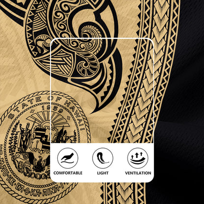 Hawaii Rugby Jersey Polynesia Tribal Tattoo Gold
