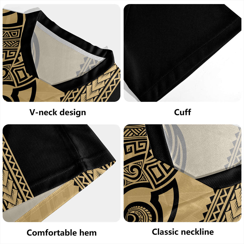 Hawaii Rugby Jersey Polynesia Tribal Tattoo Gold