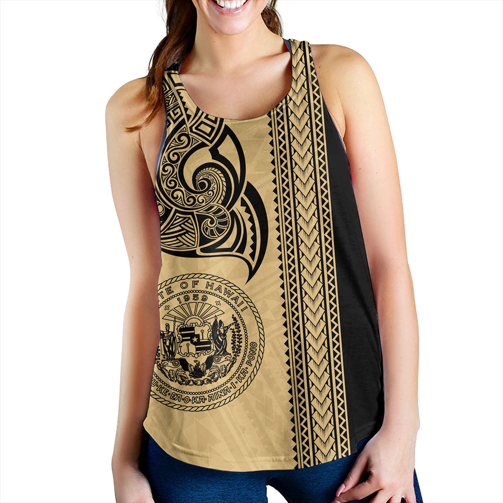 Hawaii Women Tank Polynesia Tribal Tattoo Gold