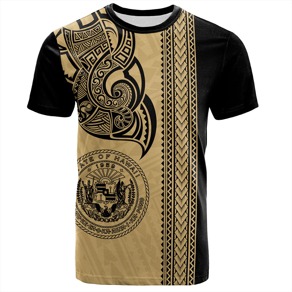 Hawaii T-Shirt Polynesia Tribal Tattoo Gold