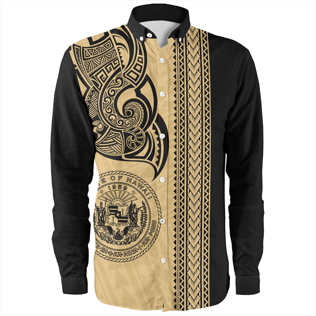 Hawaii Long Sleeve Shirt Polynesia Tribal Tattoo Gold