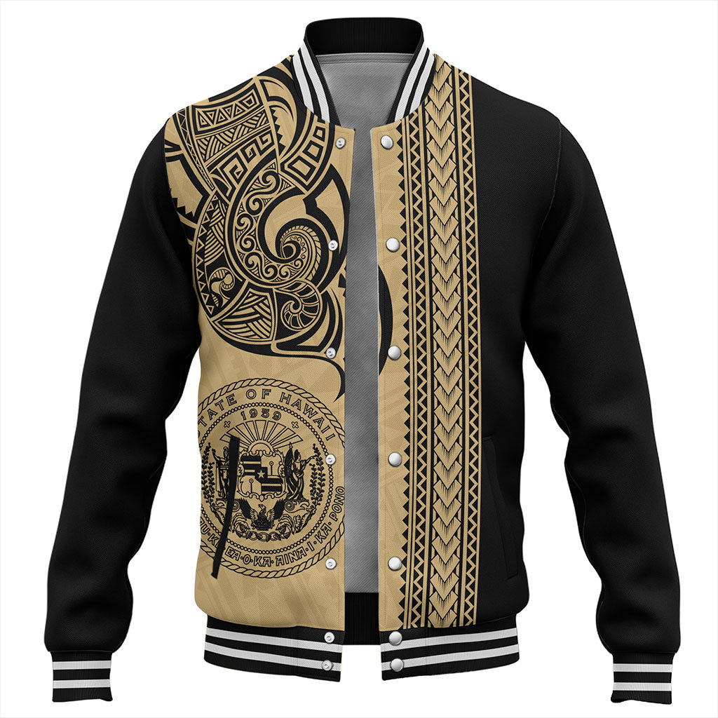 Hawaii Baseball Jacket Polynesia Tribal Tattoo Gold