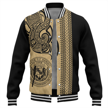 Hawaii Baseball Jacket Polynesia Tribal Tattoo Gold