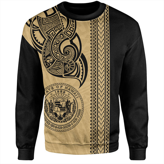 Hawaii Sweatshirt Polynesia Tribal Tattoo Gold