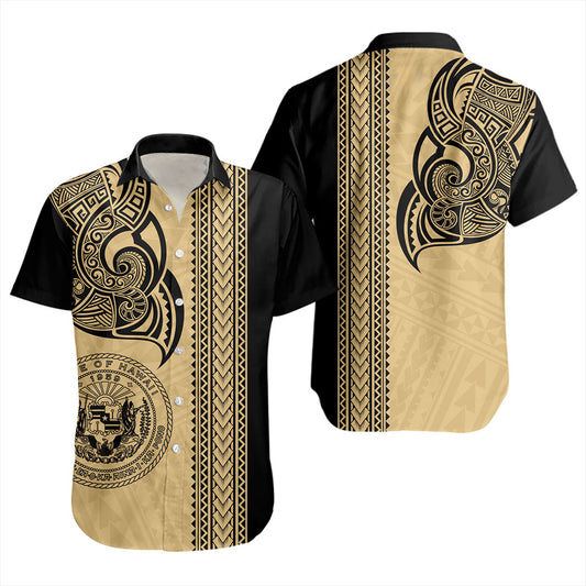 Hawaii Short Sleeve Shirt Polynesia Tribal Tattoo Gold