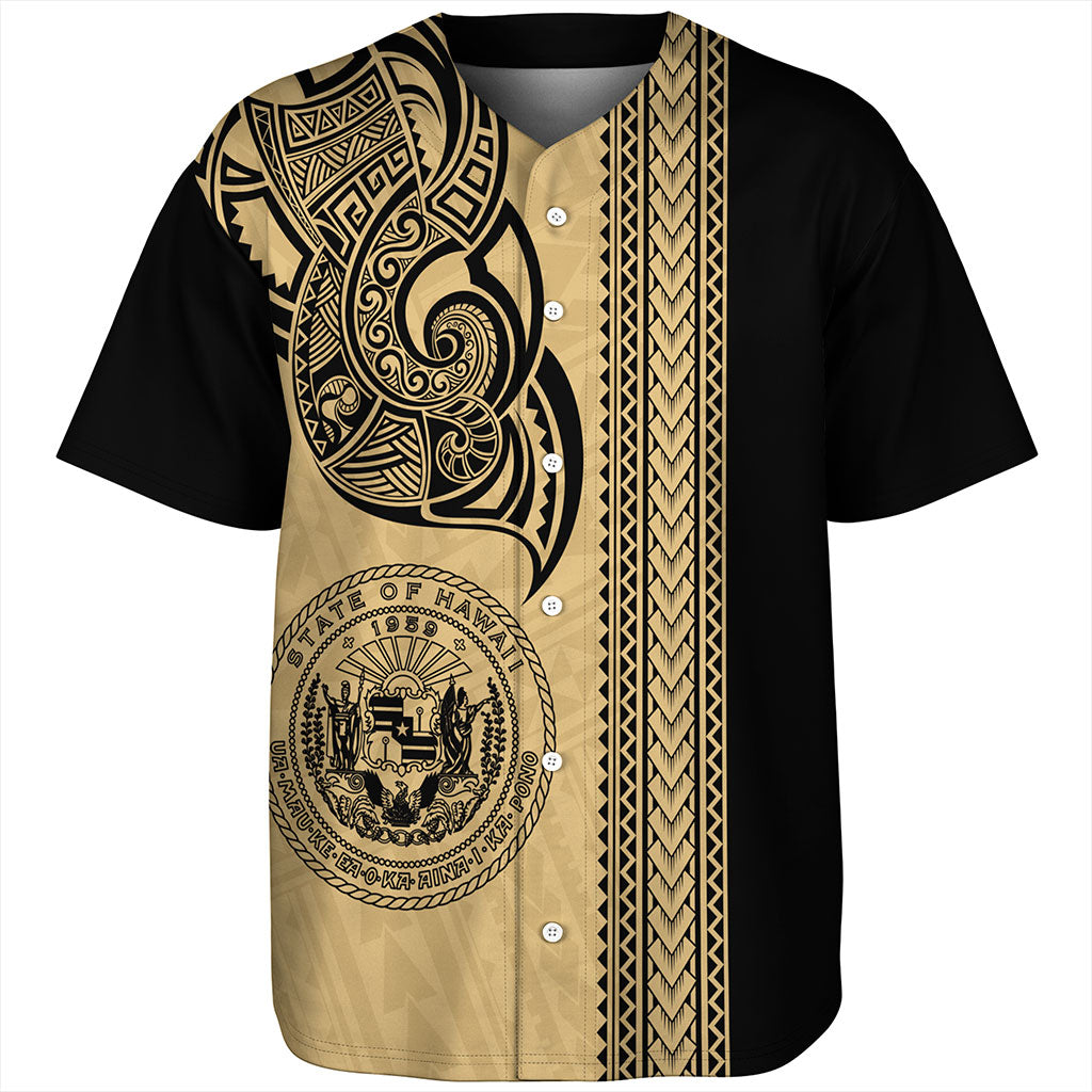 Hawaii Baseball Shirt Polynesia Tribal Tattoo Gold