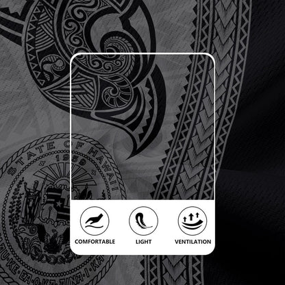 Hawaii Rugby Jersey Polynesia Coat Of Arms Tribal Tattoo Grey