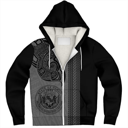 Hawaii Sherpa Hoodie Polynesia Coat Of Arms Tribal Tattoo Grey