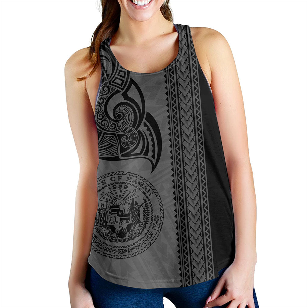 Hawaii Women Tank Polynesia Coat Of Arms Tribal Tattoo Grey