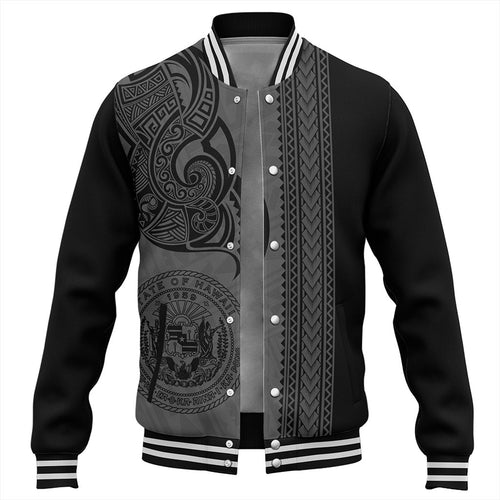 Hawaii Baseball Jacket Polynesia Coat Of Arms Tribal Tattoo Grey