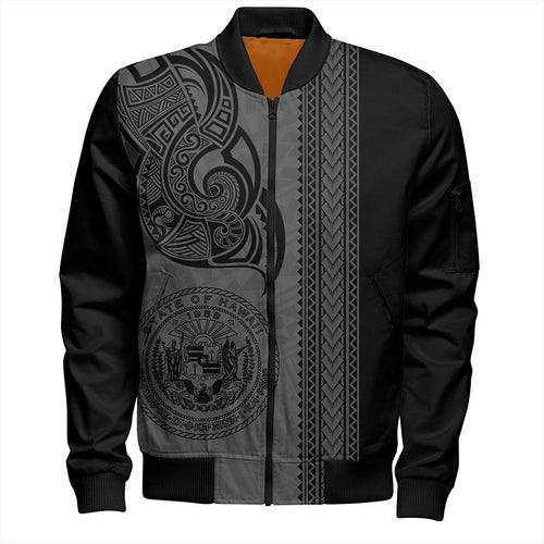 Hawaii Bomber Jacket Polynesia Coat Of Arms Tribal Tattoo Grey