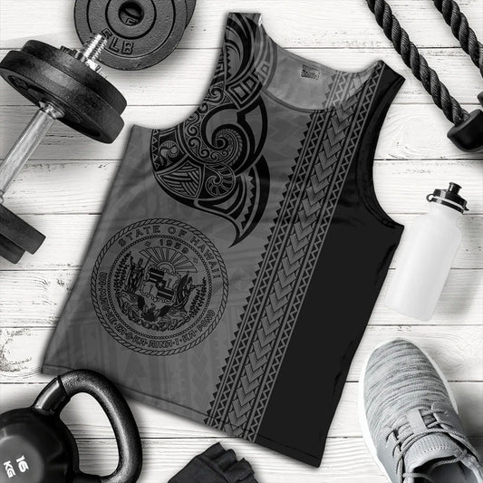 Hawaii Tank Top Polynesia Coat Of Arms Tribal Tattoo Grey