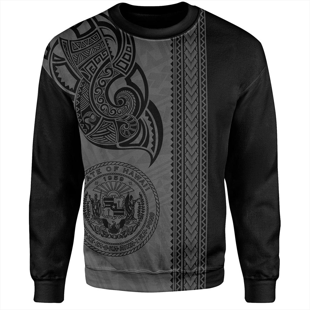Hawaii Sweatshirt Polynesia Coat Of Arms Tribal Tattoo Grey