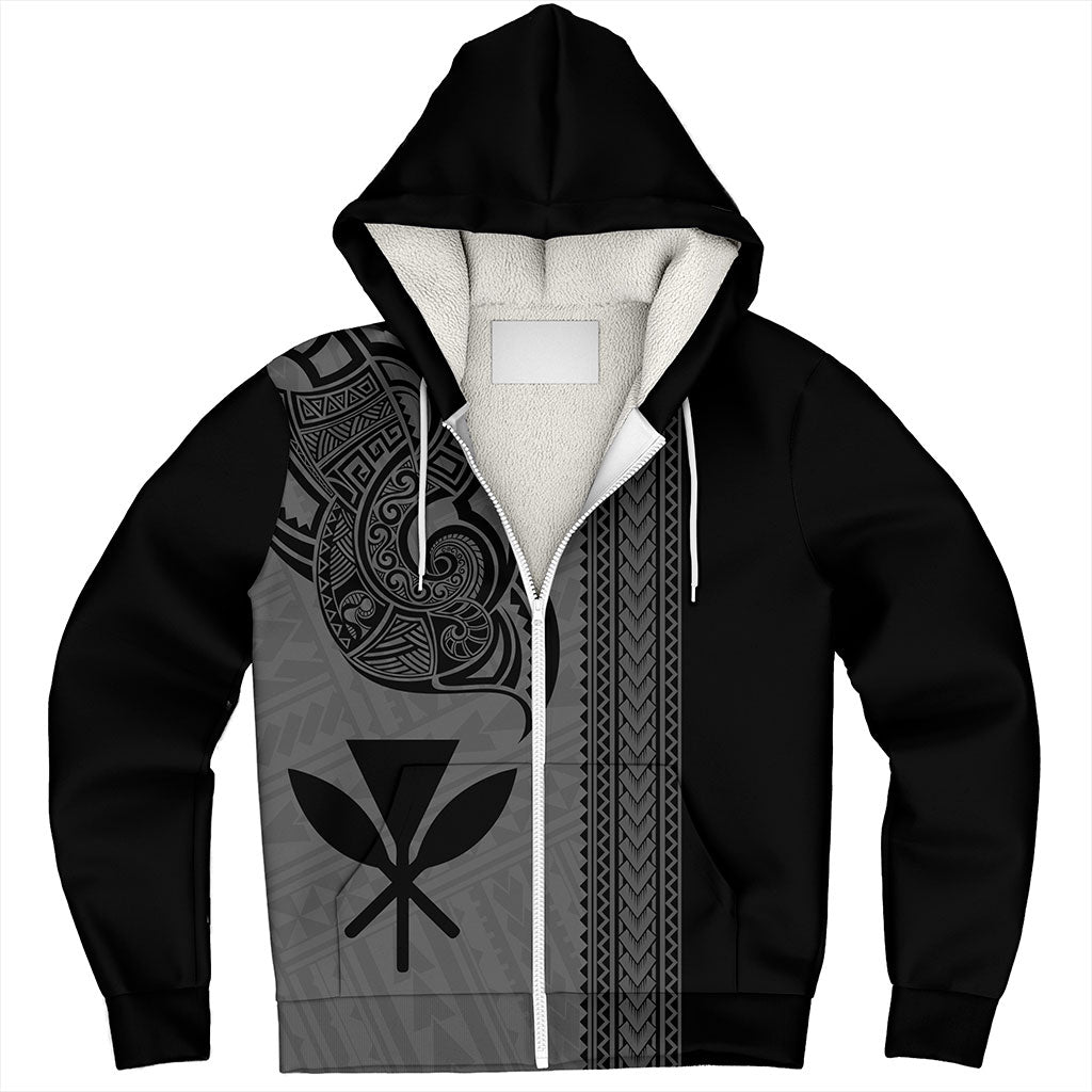 Hawaii Sherpa Hoodie Polynesia Tribal Tattoo Grey