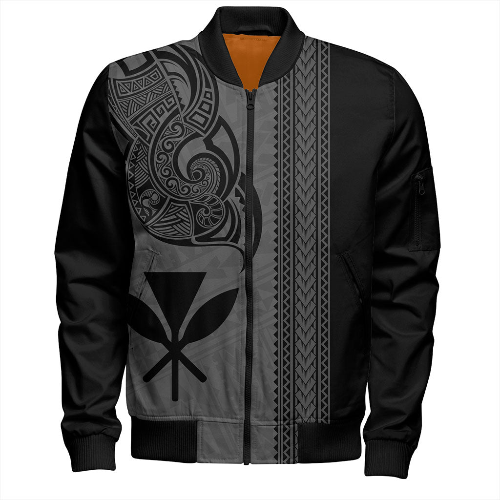 Hawaii Bomber Jacket Polynesia Tribal Tattoo Grey