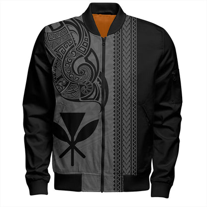 Hawaii Bomber Jacket Polynesia Tribal Tattoo Grey
