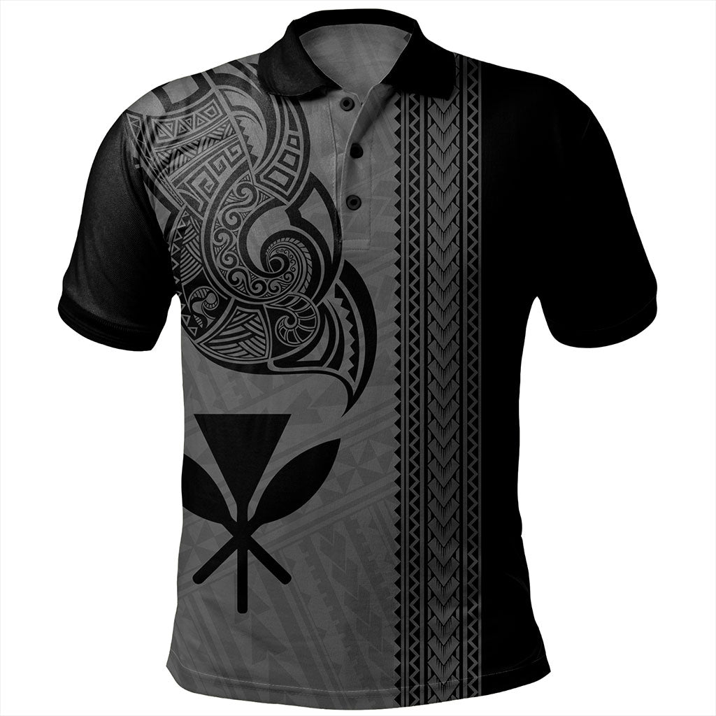 Hawaii Polo Shirt Polynesia Tribal Tattoo Grey