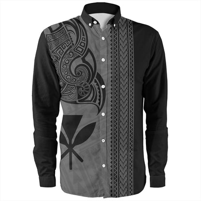 Hawaii Long Sleeve Shirt Polynesia Tribal Tattoo Grey