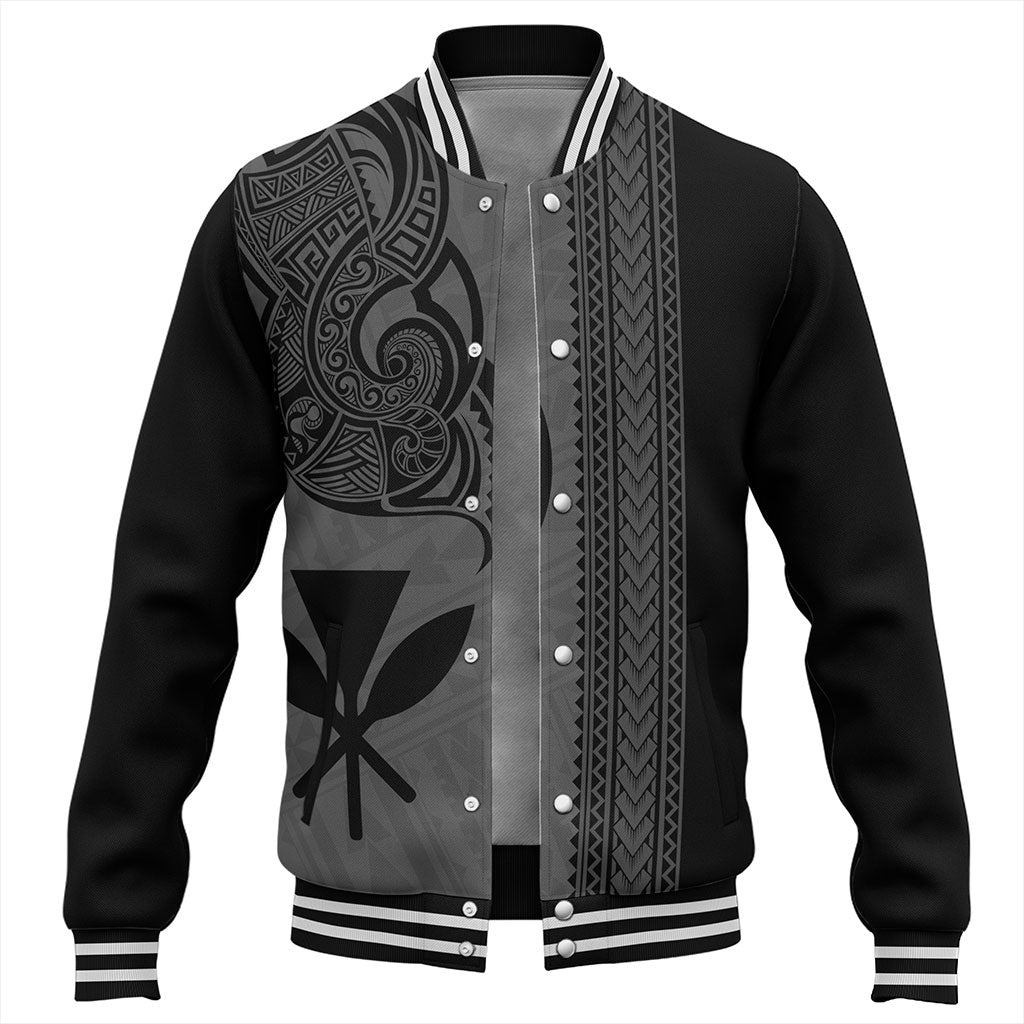 Hawaii Baseball Jacket Polynesia Tribal Tattoo Grey