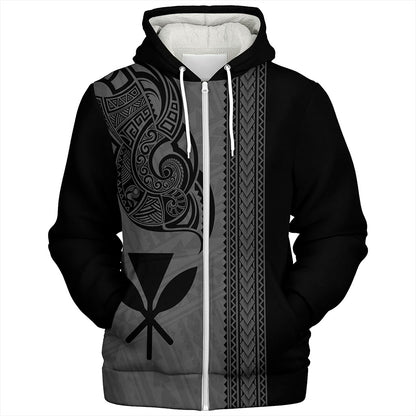Hawaii Sherpa Hoodie Polynesia Tribal Tattoo Grey