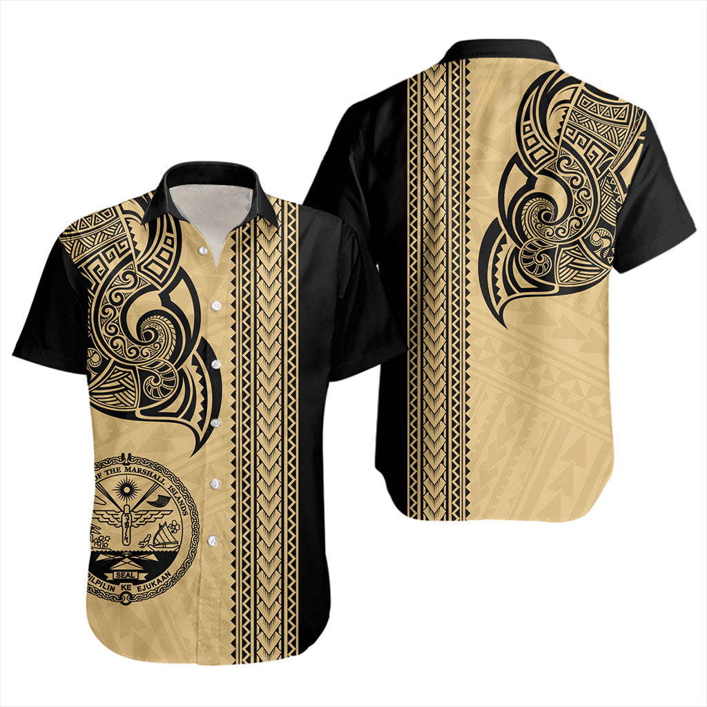 Marshall Islands Short Sleeve Shirt Polynesia Coat Of Arms Tribal Tattoo