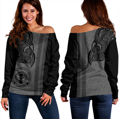 Northern Mariana Islands Off Shoulder Sweatshirt Polynesia Coat Of Arms Tribal Tattoo