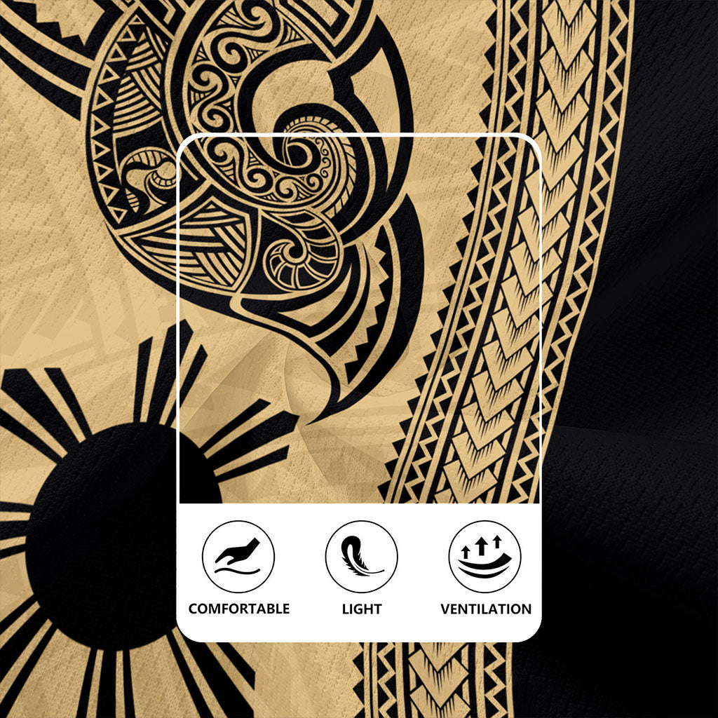 Philippines Filipinos Rugby Jersey Polynesia Tribal Tattoo Gold