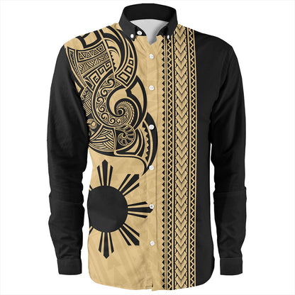 Philippines Filipinos Long Sleeve Shirt Polynesia Tribal Tattoo Gold