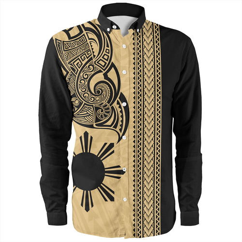 Philippines Filipinos Long Sleeve Shirt Polynesia Tribal Tattoo Gold