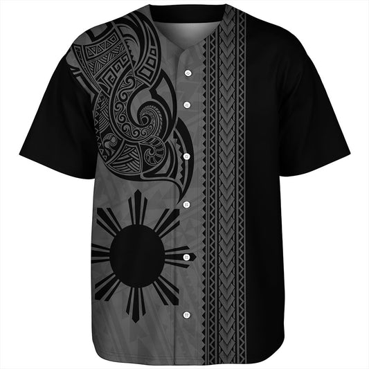 Philippines Filipinos Baseball Shirt Polynesia Tribal Tattoo Grey