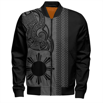 Philippines Filipinos Bomber Jacket Polynesia Tribal Tattoo Grey