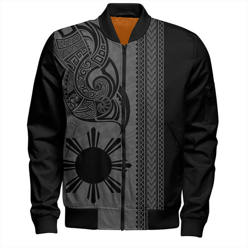 Philippines Filipinos Bomber Jacket Polynesia Tribal Tattoo Grey