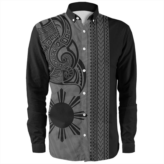 Philippines Filipinos Long Sleeve Shirt Polynesia Tribal Tattoo Grey