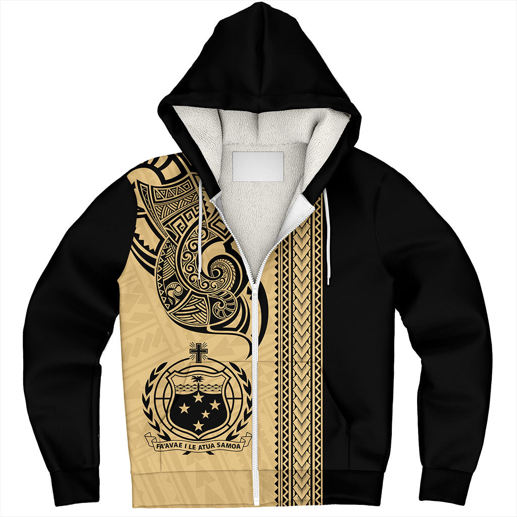 Samoa Sherpa Hoodie Polynesia Tribal Tattoo Gold