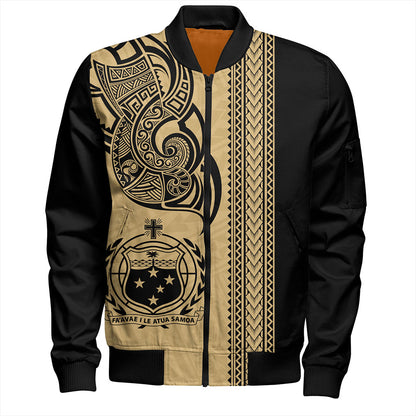 Samoa Bomber Jacket Polynesia Tribal Tattoo Gold