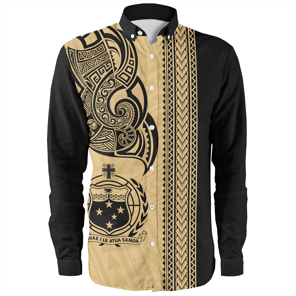 Samoa Long Sleeve Shirt Polynesia Tribal Tattoo Gold