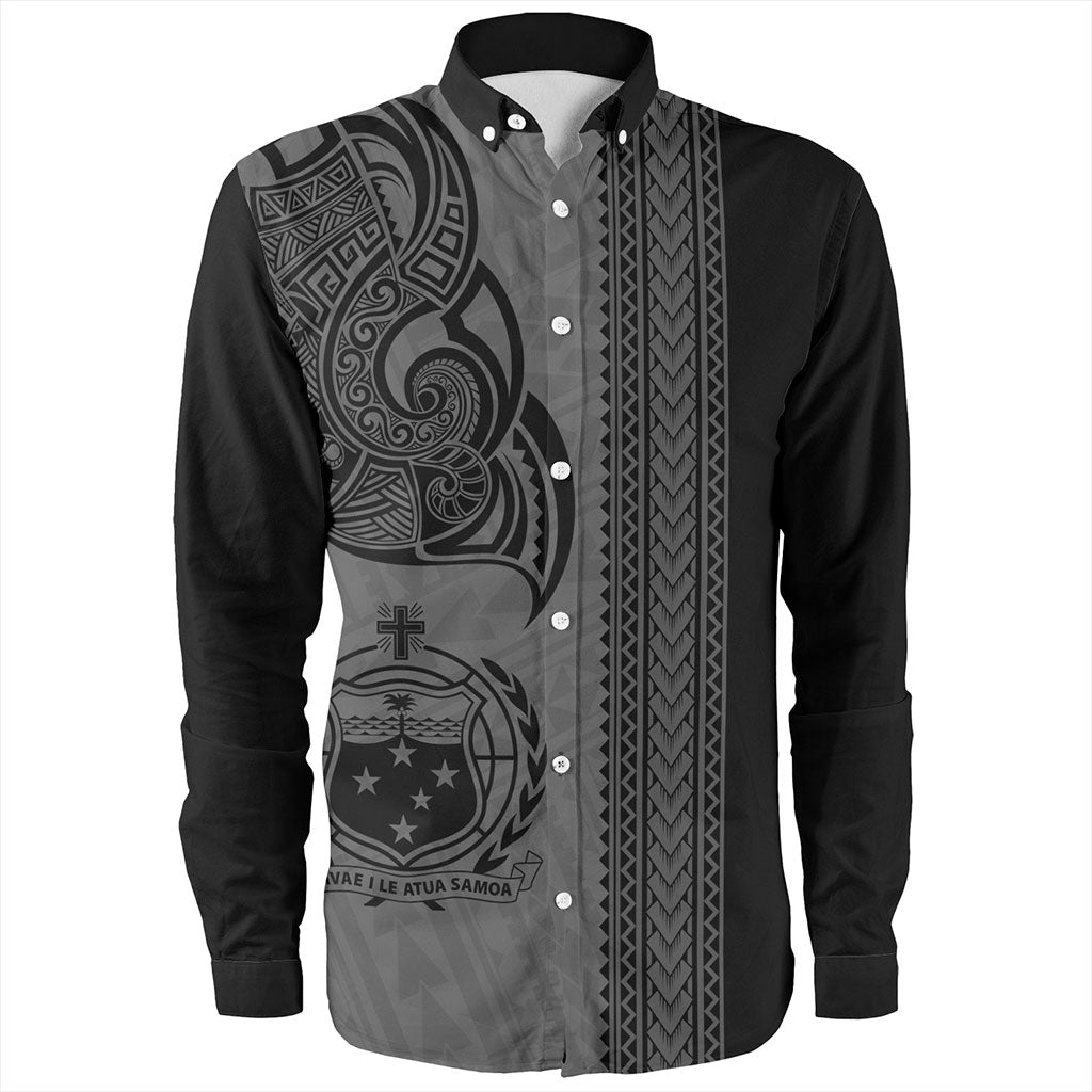 Samoa Long Sleeve Shirt Polynesia Tribal Tattoo Grey
