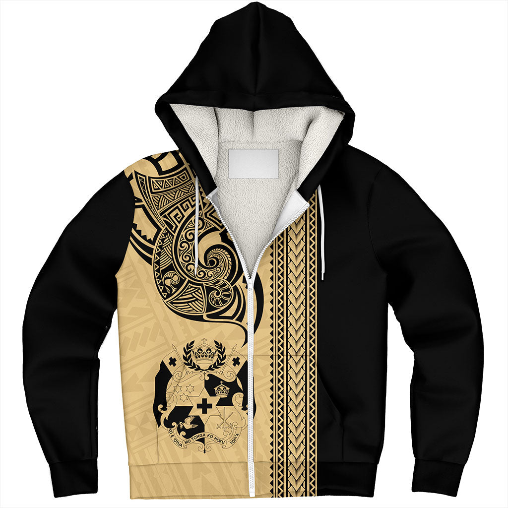 Tonga Sherpa Hoodie Polynesia Tribal Tattoo Gold